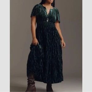 Anthropologie Somerset Green Velvet Maxi Dress size XLP new with tags NWT
